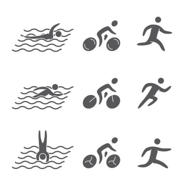 Rakamlar triatlon sporcuların siluetleri.