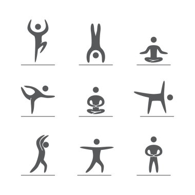 Silhouettes of figures yogis icons set clipart
