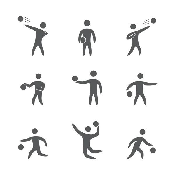 フィギュア バスケット ボール プレーヤー アイコン セットのシルエット — ストックベクタ