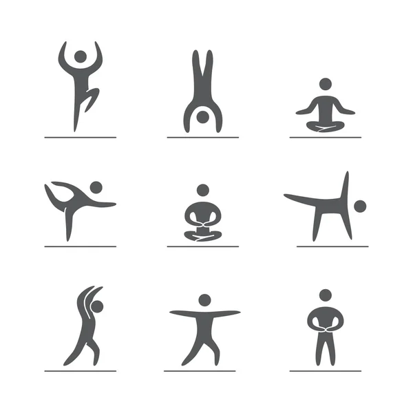 Silhouettes of figures yogis icons set — Stock Vector