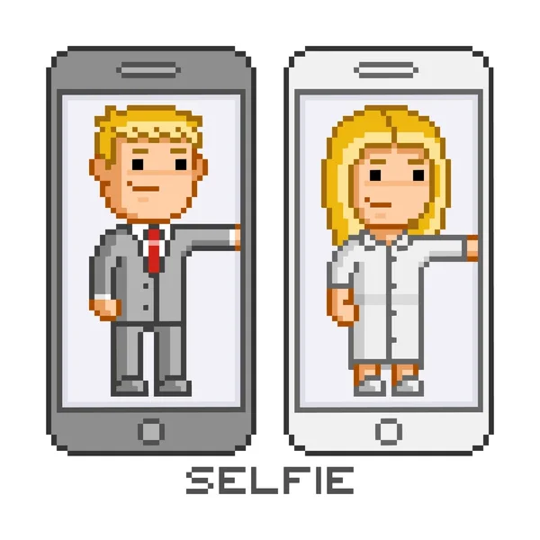 Pixel Art Telefon und Selfie — Stockvektor