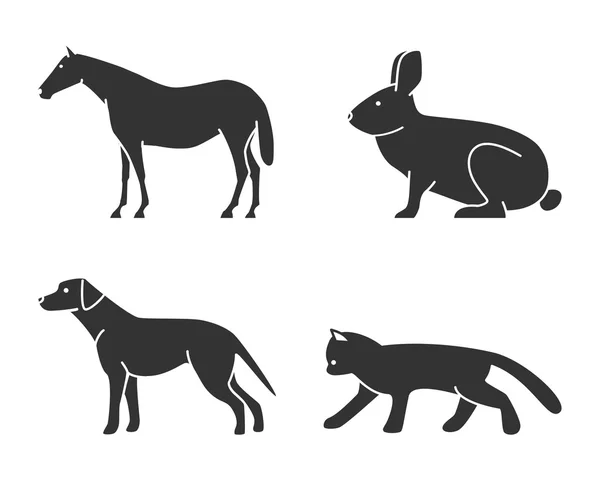 Siluetas de figuras animales iconos conjunto — Vector de stock