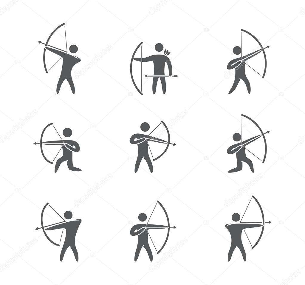 Silhouettes of figures archer icons vector set