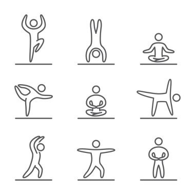 Outline yoga icons set clipart