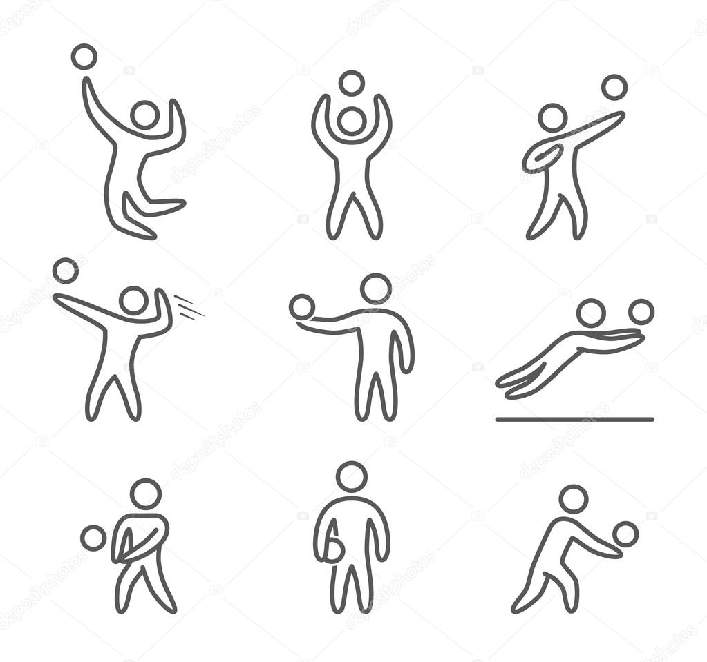 Outline volleyball icons set