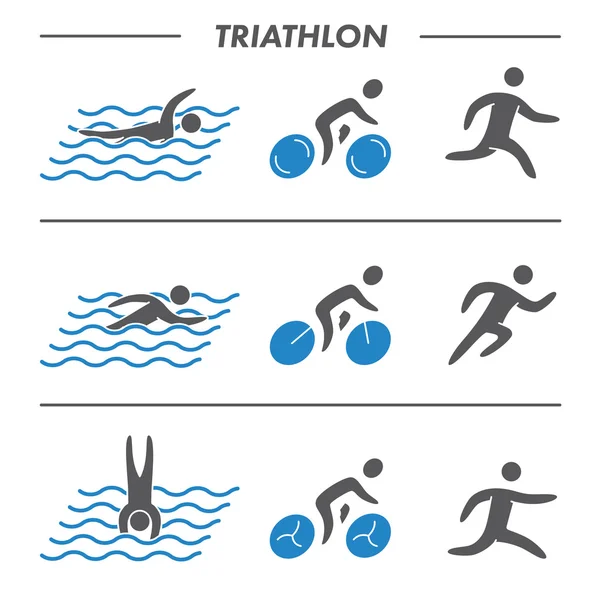 Siluetas figuras triatlón atletas — Vector de stock