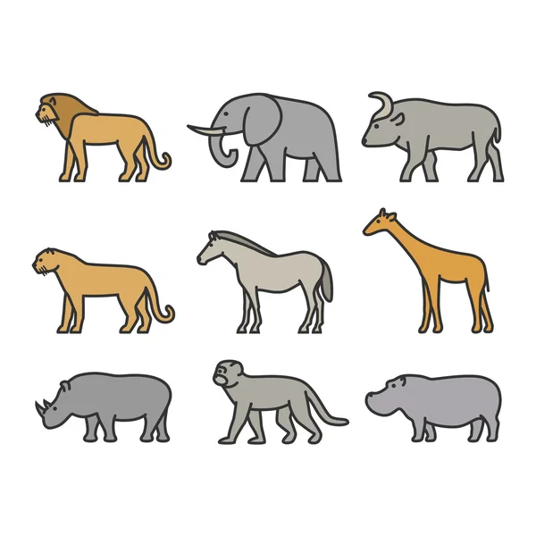 아프리카 동물의 그린된 개요 그림 — 스톡 벡터