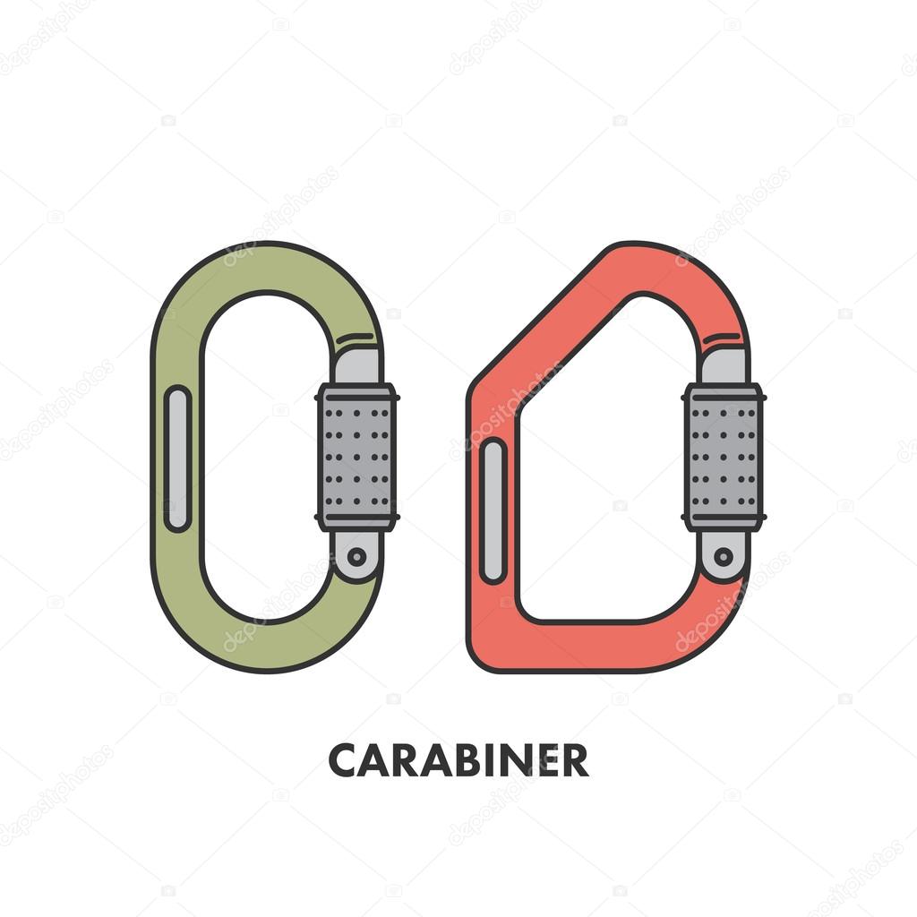 Line icon carabiner in color. Vector linear logo for web and site