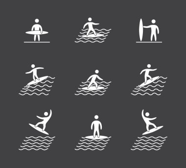 Rakamlar sörfçü Icons set siluetleri