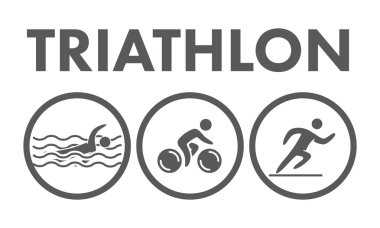 Triatlon logo ve kutsal kişilerin resmi. Yüzme, Bisiklet, koşu sembolleri
