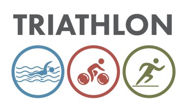 Triatlon logo ve kutsal kişilerin resmi. Yüzme, Bisiklet, koşu sembolleri