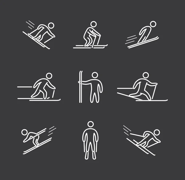 Conjunto de ícones de esqui linear —  Vetores de Stock
