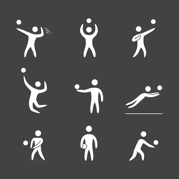 Conjunto de iconos de jugadores de voleibol siluetas de figuras — Vector de stock
