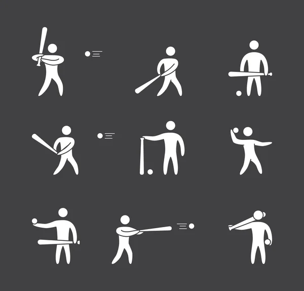 Silhouettes de figures jeu d'icônes de joueur de baseball — Image vectorielle