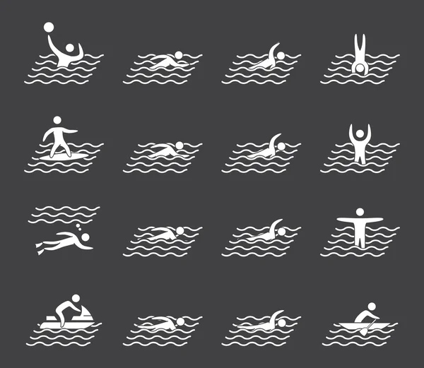 Silhouettes of figures swimmers icons set — Stock Vector