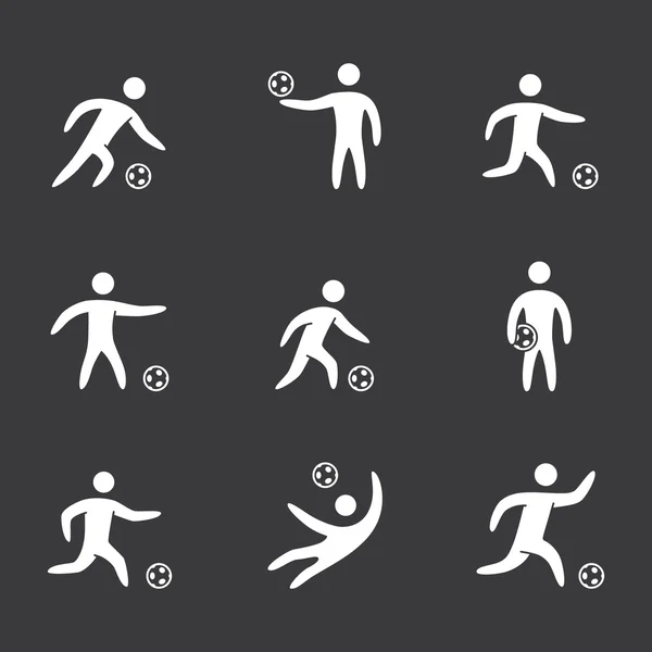 Silhouettes de figures jeu d'icônes de joueur de football — Image vectorielle