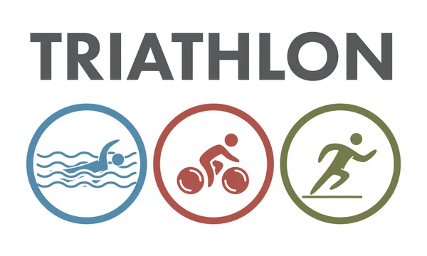 Логотип и икона триатлона. Плавание, езда на велосипеде, беговые символы — стоковый вектор