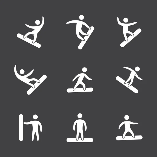 Rakamlar snowboard Icons set siluetleri — Stok Vektör