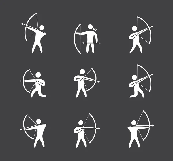 Silhouettes de figures archer icônes ensemble vectoriel — Image vectorielle