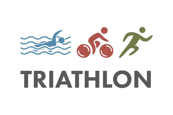 Triatlon logó és ikon. Úszás, kerékpározás, futás, szimbólumok — Stock Vector