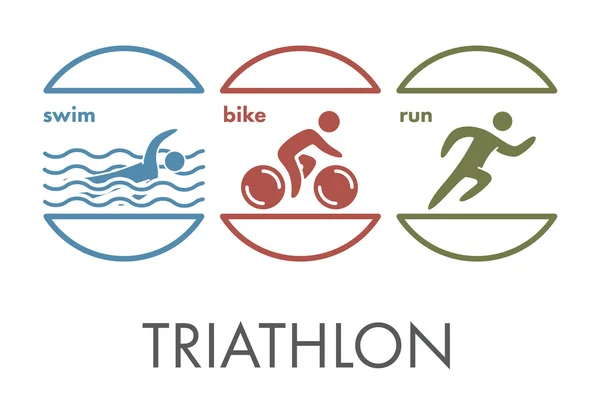 Логотип і значок тріатлону. Плавання, їзда на велосипеді, біг символи — стоковий вектор
