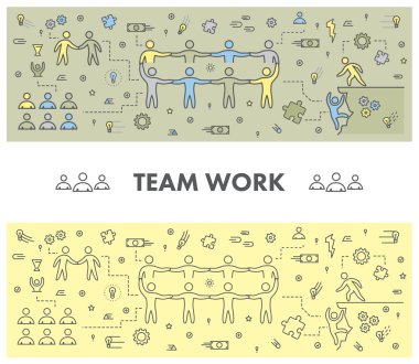 Takım çalışması için satırı tasarım kavramı web banner