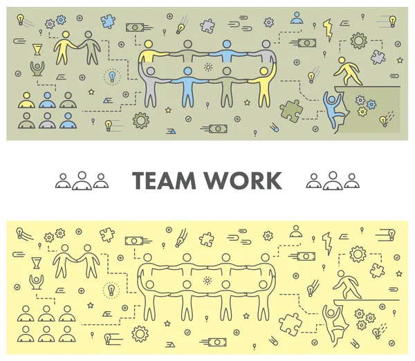 Lijn ontwerp concept webbanner voor teamwerk — Stockvector