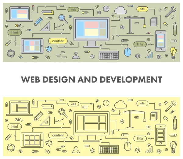Баннер концепции линейного дизайна для веб-дизайна и разработки — стоковый вектор