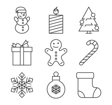 Christmas simgeleri satır ayarla. Vektör Lineer sembolü