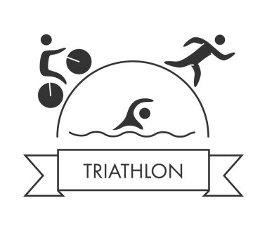 Triatlon logo ve kutsal kişilerin resmi. Yüzme, Bisiklet, koşu sembolleri