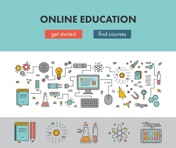 Projekt linii koncepcja banner www dla edukacji online i e-learni — Wektor stockowy