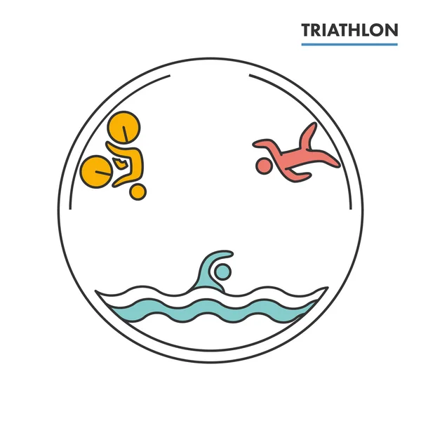 Logo e icona del triathlon. Nuoto, ciclismo, simboli di corsa — Vettoriale Stock