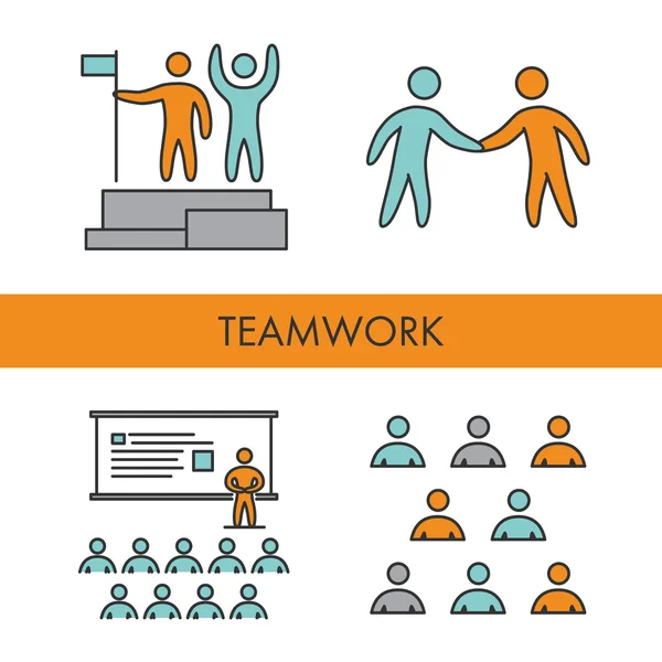 Linie Web-Symbole für Teamarbeit — Stockvektor
