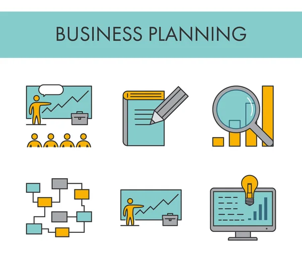 Icônes de ligne pour la planification d'entreprise. Ensemble vectoriel linéaire — Image vectorielle
