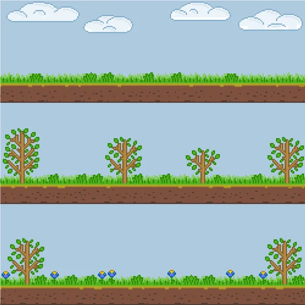 Vector pixel arte floresta verde fundo e textura — Vetor de Stock