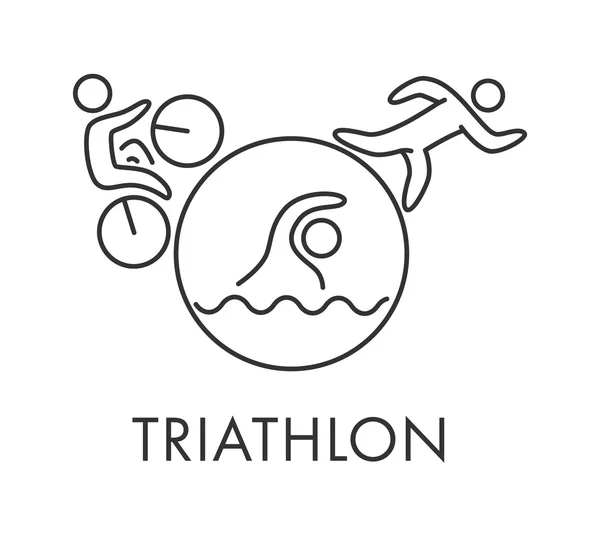 Linear triathlon logo on a white background. Swimming, cycling, — Stock Vector