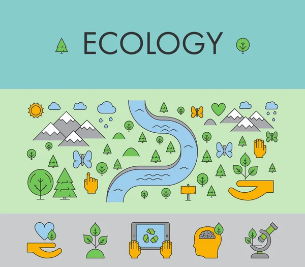 Line horizontal banner and concept for ecology. Vector design ic — Stock Vector