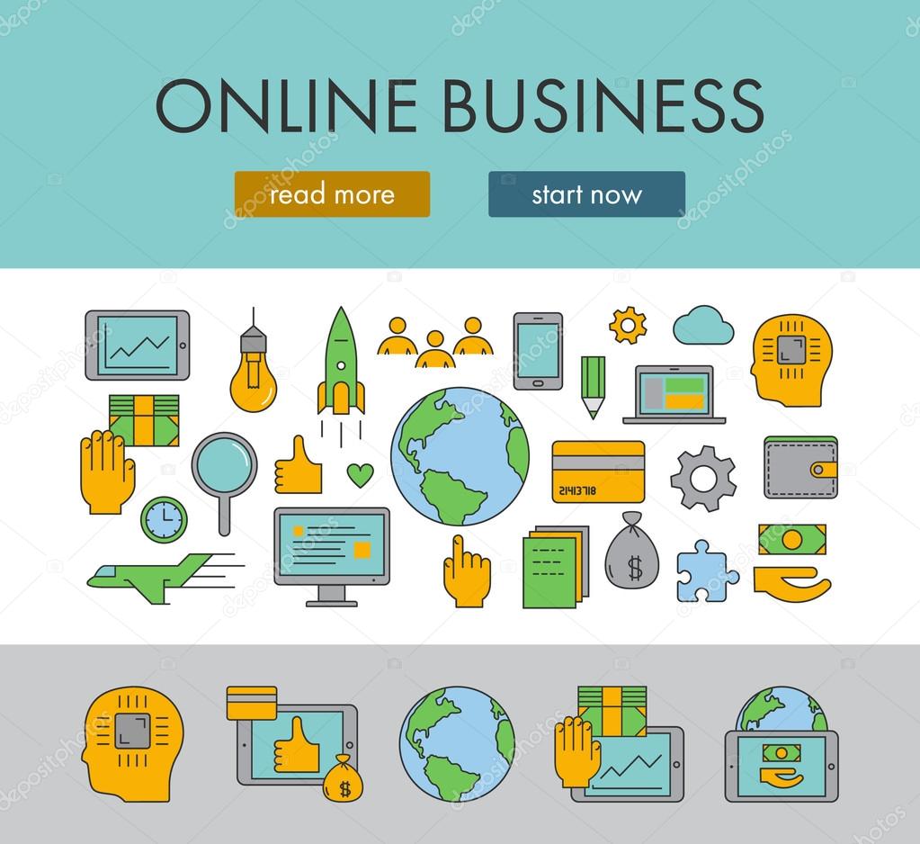 Line design concept horizontal banner for online business