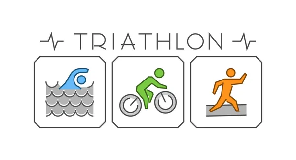 Line and flat triathlon logo. Swimming, cycling and running icon — Stock Vector