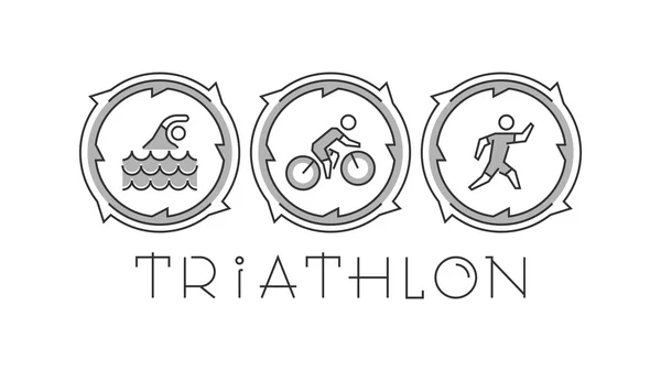 Linje triathlon logotyp och ikoner. Silhuetter av siffror triathlet — Stock vektor