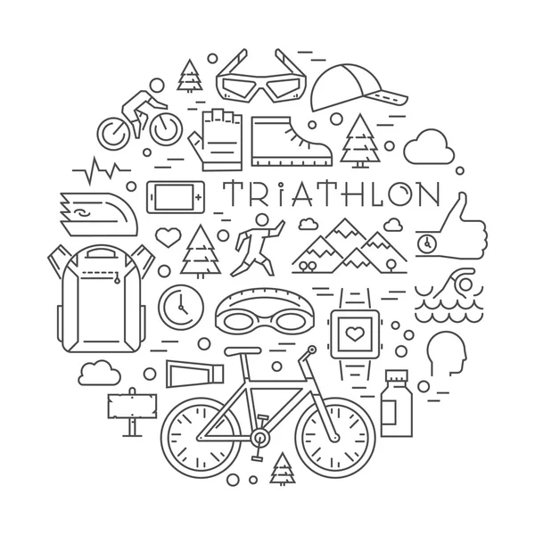 Line triathlon logo and icons. Vector sport label and badge for — ストックベクタ