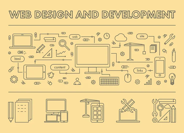 Баннер концепции линейного дизайна для веб-дизайна и разработки — стоковый вектор