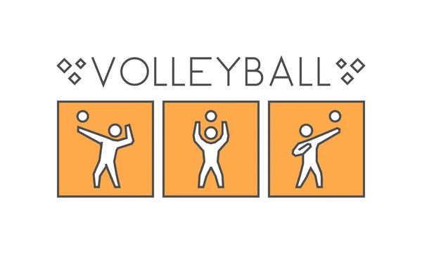 Vector line volleyball logo and icons. Silhouettes of figures vo — ストックベクタ