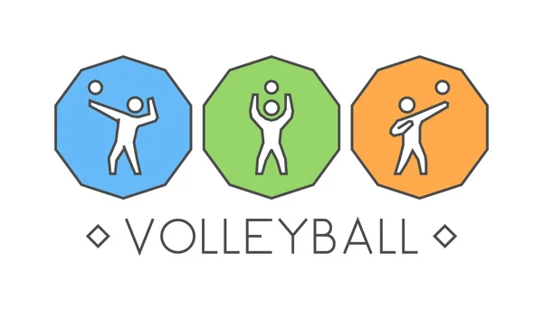Vector line volleyball logo and icons. Silhouettes of figures vo — Wektor stockowy