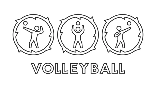 Vector line volleyball logo and icons. Silhouettes of figures vo — ストックベクタ
