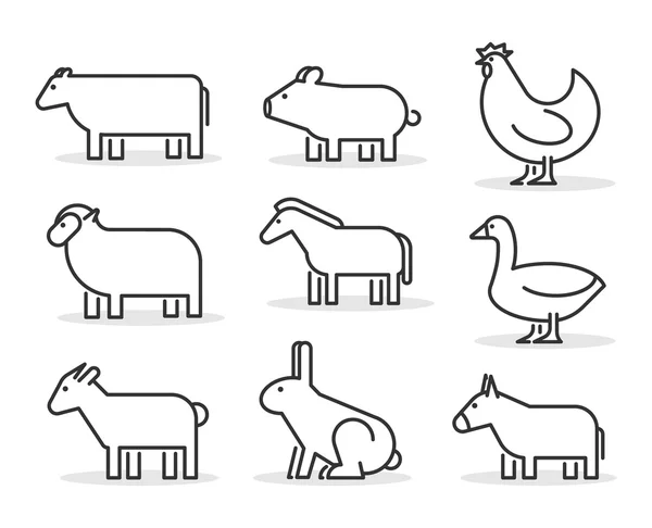 Vector line farm animals icon set. Geometric linear cow, pig, ch — Stock Vector