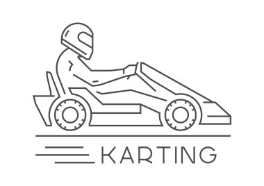 Çizgi ve düz karting logo ve sembolü. Siluet figürler kart r