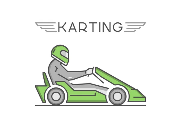 Line and flat karting logo and symbol. Silhouette figures kart r — Stock Vector