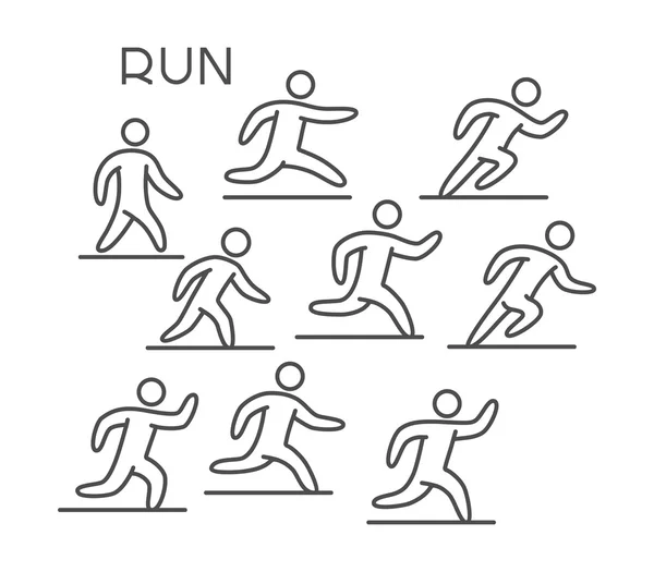 Line silhouette runners. Vector figures athletes. Linear running — Stock Vector