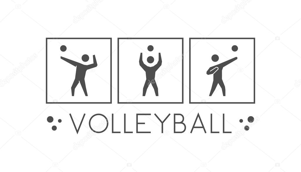 Vector black volleyball logo and icons. Silhouettes of figures v
